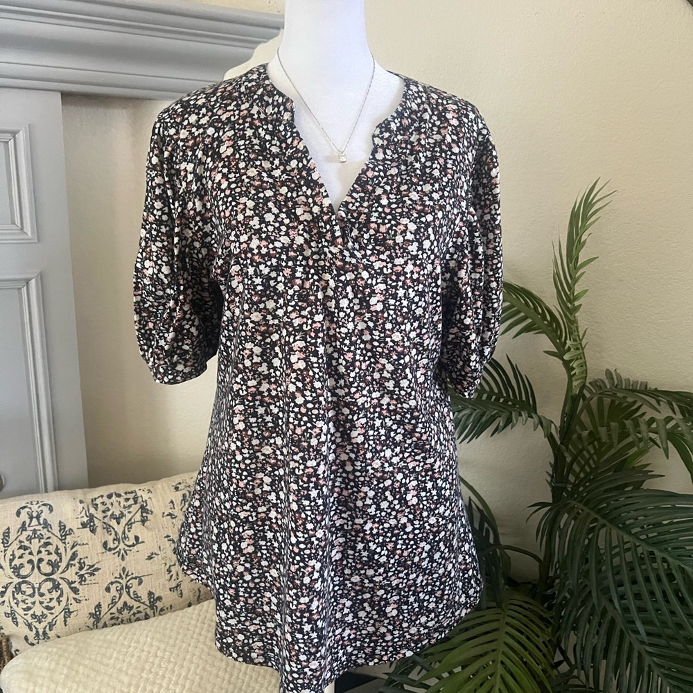 3 Adorable Puff Sleeve Top Bundle Polka Dot, Stripe & Floral Size L